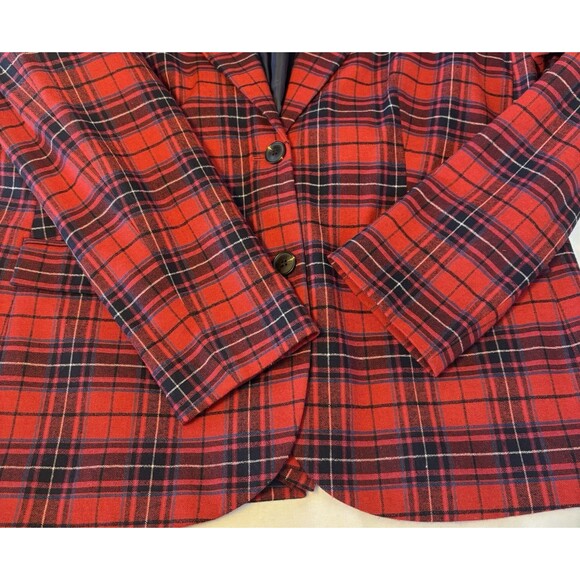 BODEN Red Plaid Wool Blend Blazer US 16 Tartan Button Long Sleeve Lined Preppy - Picture 10 of 16